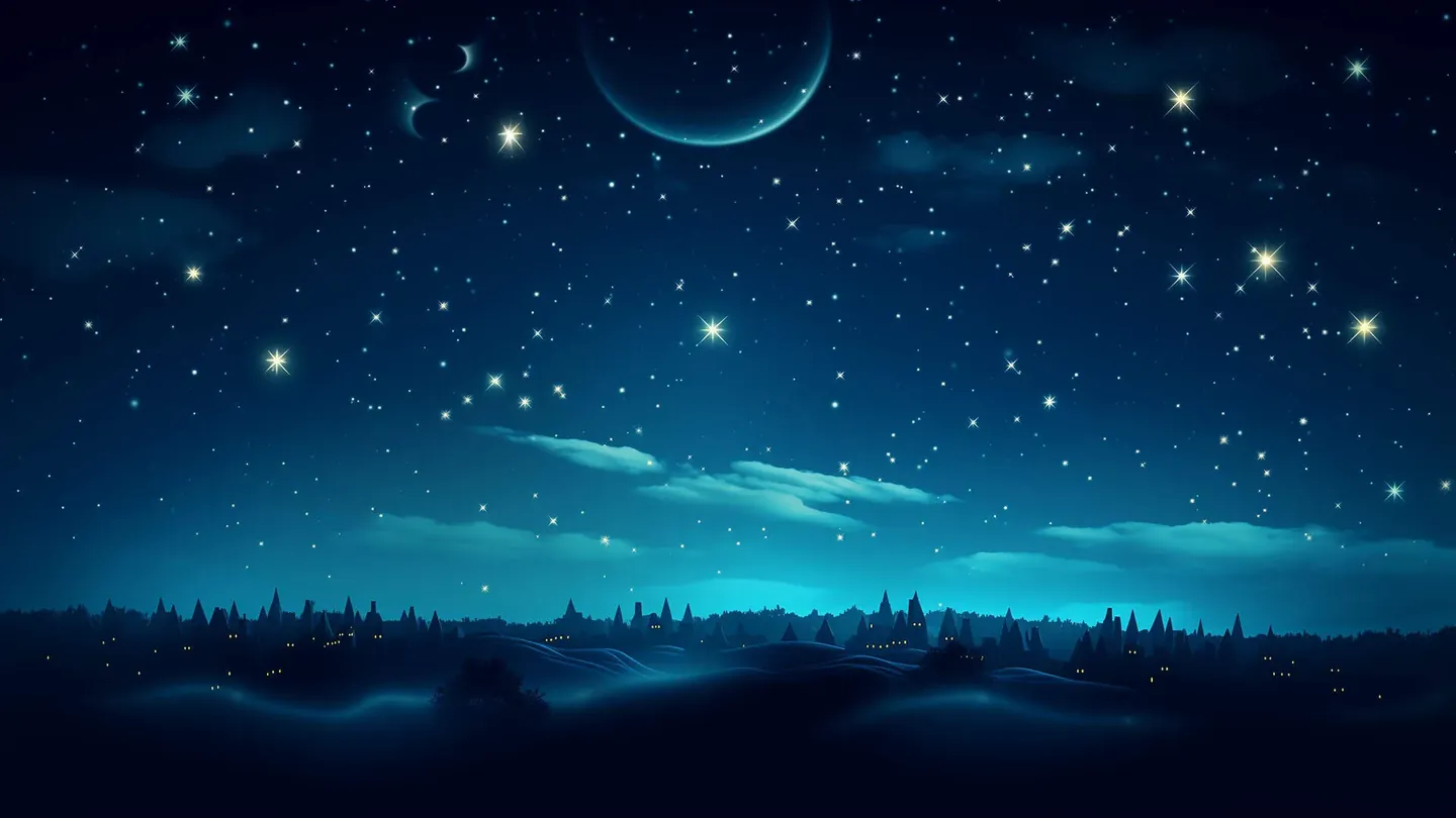 Night sky with stars and moon
