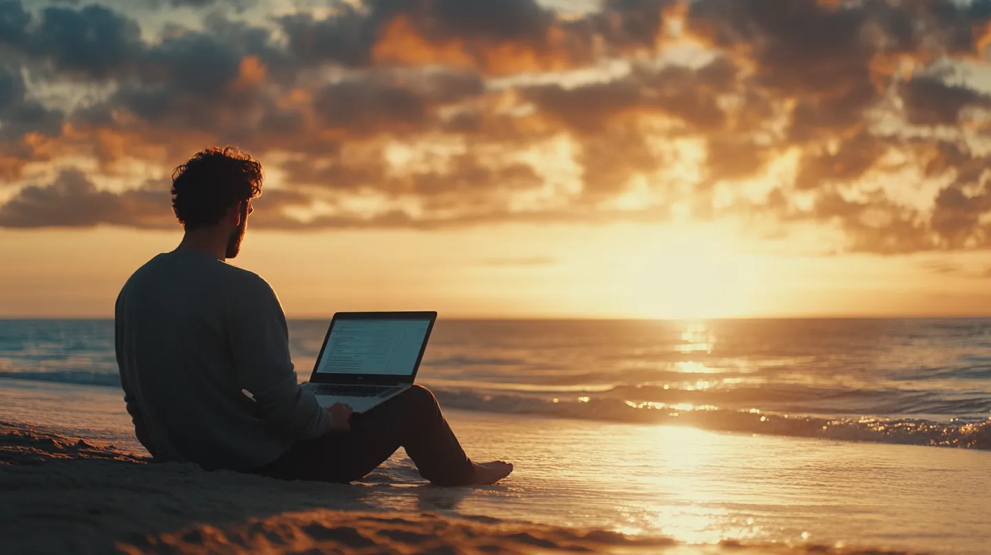 Working on the beach