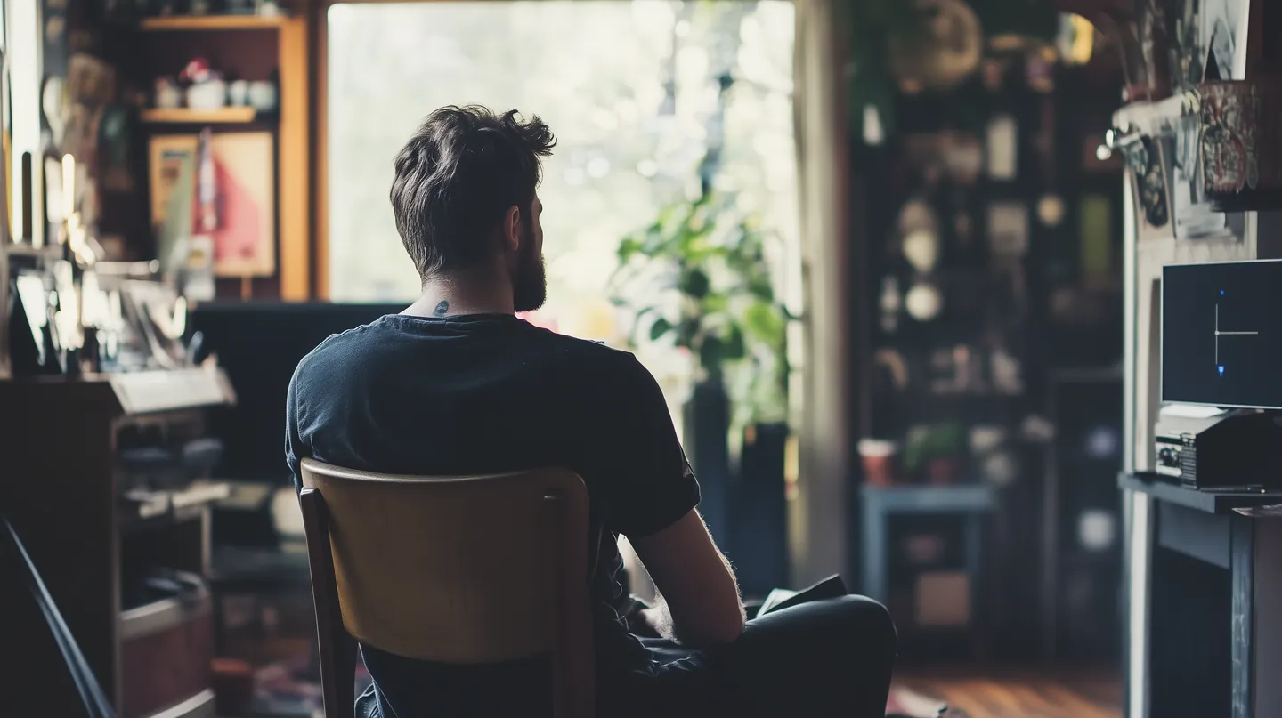 Man is sitting on a chair